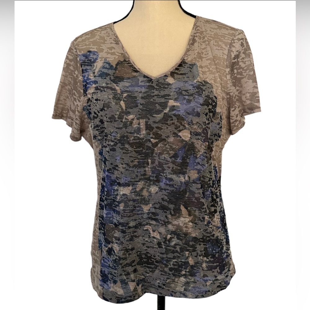 Coldwater Creek Blue and Gray Graphic Short Sleeve Tee